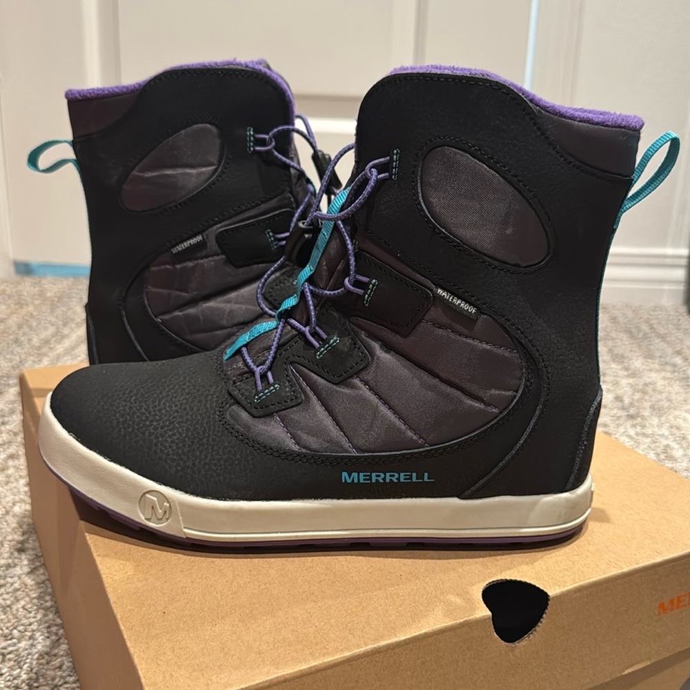 Merrell Black and Gray Snow Boots with Purple and Teal Highlights